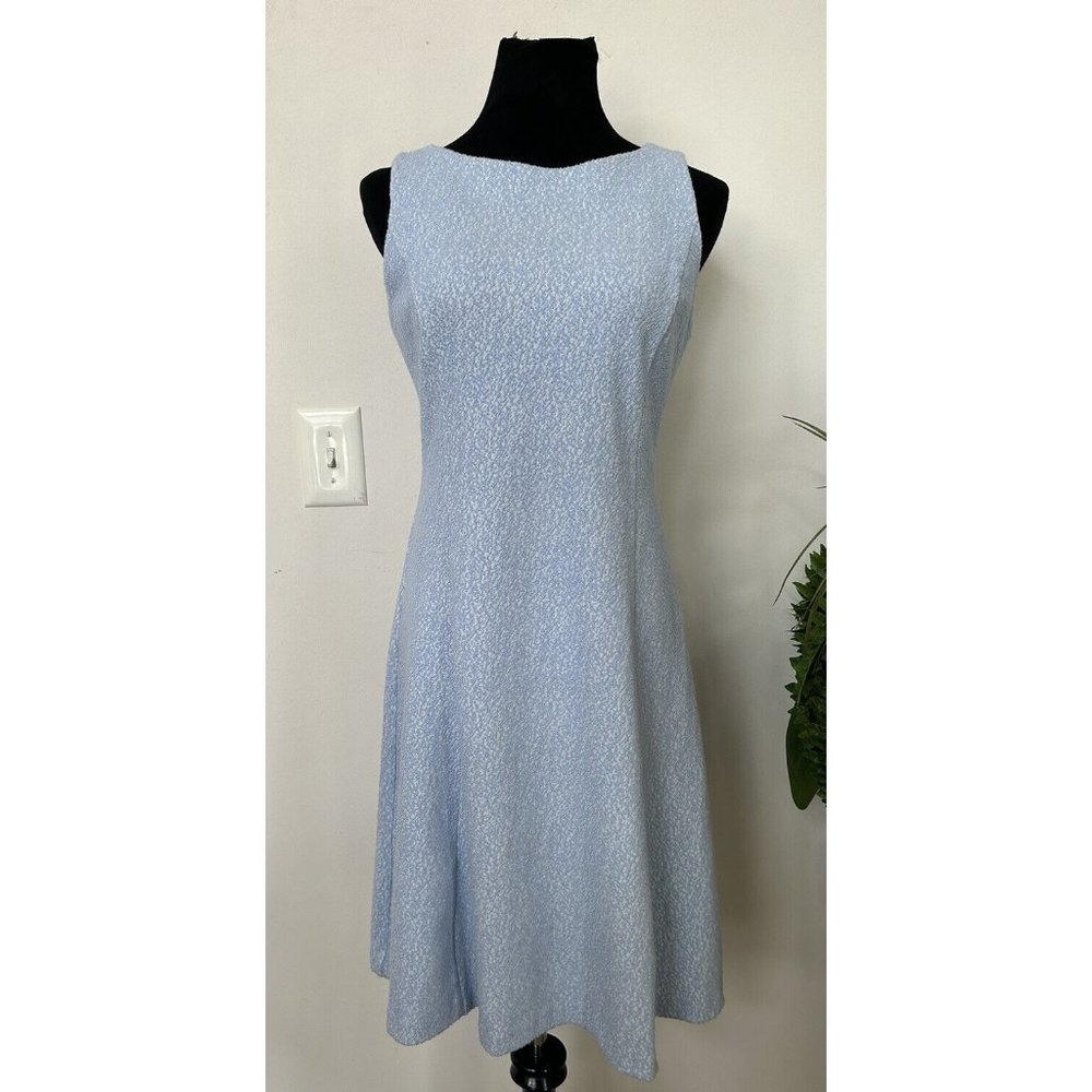 J.MCLAUGHLIN Blue Textured Fit & Flare Cotton Blend Dress Size M
